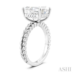 1/10 Ctw Emerald Shape Round Cut Diamond Semi-Mount Engagement Ring in 14K White Gold