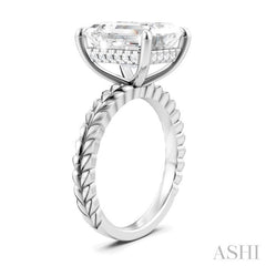 1/8 Ctw Emerald Shape Round Cut Diamond Semi-Mount Engagement Ring in 14K White Gold