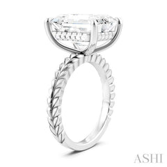 1/8 Ctw Emerald Shape Round Cut Diamond Semi-Mount Engagement Ring in 14K White Gold