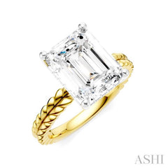 1/10 Ctw Emerald Shape Round Cut Diamond Semi-Mount Engagement Ring in 14K Yellow and White Gold
