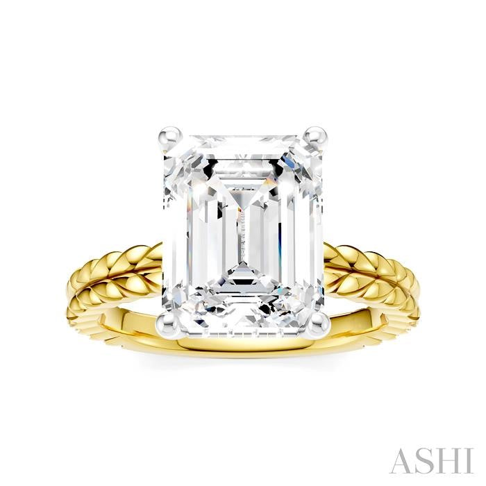 1/10 Ctw Emerald Shape Round Cut Diamond Semi-Mount Engagement Ring in 14K Yellow and White Gold
