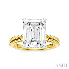 1/10 Ctw Emerald Shape Round Cut Diamond Semi-Mount Engagement Ring in 14K Yellow and White Gold