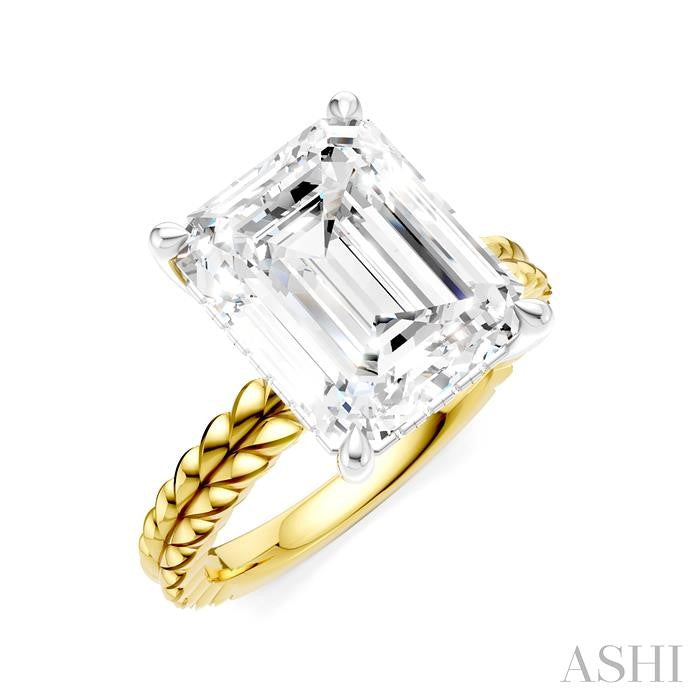 1/8 Ctw Emerald Shape Round Cut Diamond Semi-Mount Engagement Ring in 14K Yellow and White Gold