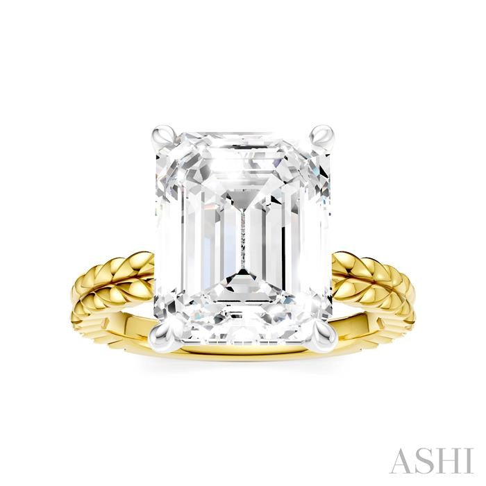 1/8 Ctw Emerald Shape Round Cut Diamond Semi-Mount Engagement Ring in 14K Yellow and White Gold