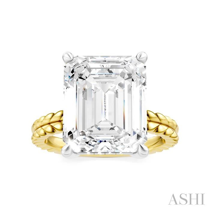 1/8 Ctw Emerald Shape Round Cut Diamond Semi-Mount Engagement Ring in 14K Yellow and White Gold