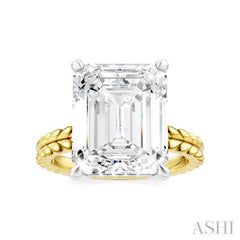 1/8 Ctw Emerald Shape Round Cut Diamond Semi-Mount Engagement Ring in 14K Yellow and White Gold