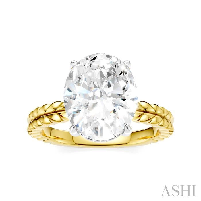 1/10 Ctw Oval Shape Round Cut Diamond Semi-Mount Engagement Ring in 14K Yellow and White Gold