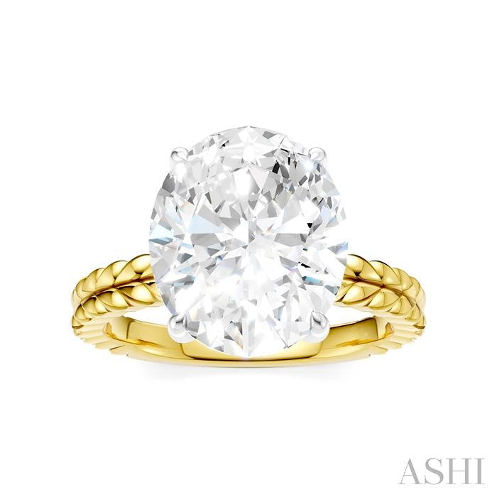 1/10 Ctw Oval Shape Round Cut Diamond Semi-Mount Engagement Ring in 14K Yellow and White Gold