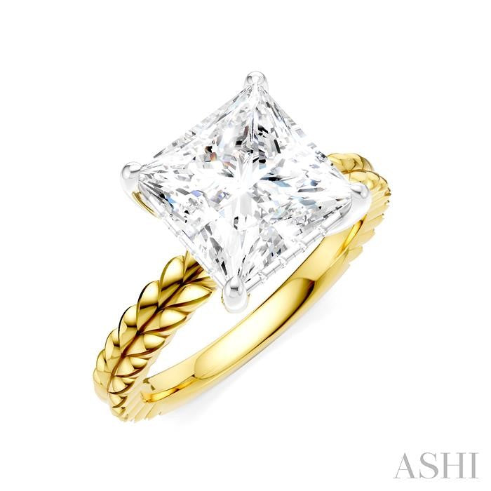 1/10 Ctw Princess Shape Round Cut Diamond Semi-Mount Engagement Ring in 14K Yellow and White Gold