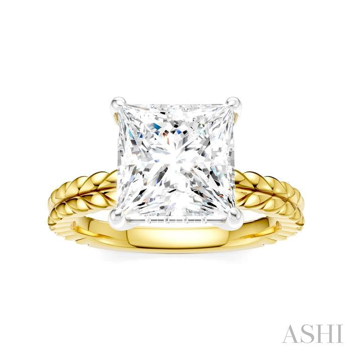 1/10 Ctw Princess Shape Round Cut Diamond Semi-Mount Engagement Ring in 14K Yellow and White Gold
