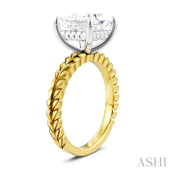 1/10 Ctw Princess Shape Round Cut Diamond Semi-Mount Engagement Ring in 14K Yellow and White Gold