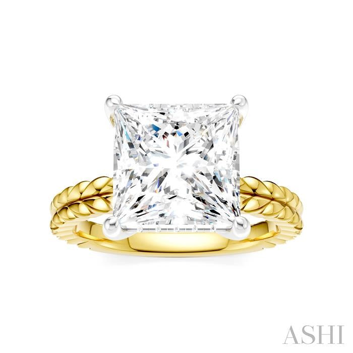 1/8 Ctw Princess Shape Round Cut Diamond Semi-Mount Engagement Ring in 14K Yellow and White Gold