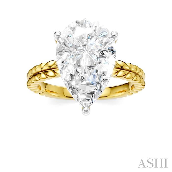 1/8 Ctw Pear Shape Round Cut Diamond Semi-Mount Engagement Ring in 14K Yellow and White Gold