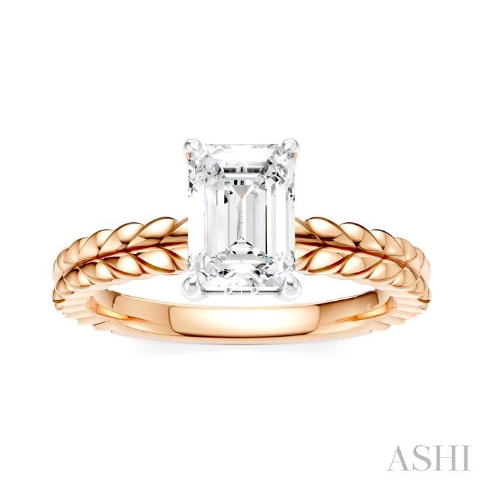 1/20 Ctw Emerald Shape Round Cut Diamond Semi-Mount Engagement Ring in 14K Rose and White Gold
