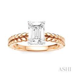 1/20 Ctw Emerald Shape Round Cut Diamond Semi-Mount Engagement Ring in 14K Rose and White Gold