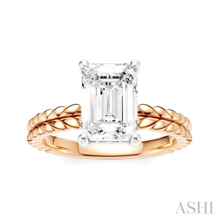 1/10 Ctw Emerald Shape Round Cut Diamond Semi-Mount Engagement Ring in 14K Rose and White Gold