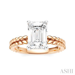 1/10 Ctw Emerald Shape Round Cut Diamond Semi-Mount Engagement Ring in 14K Rose and White Gold