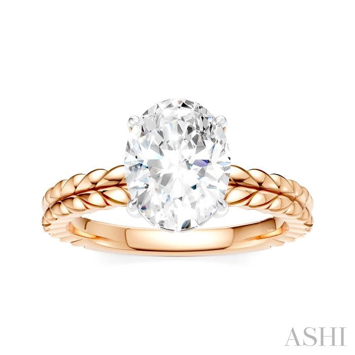 1/20 Ctw Oval Shape Round Cut Diamond Semi-Mount Engagement Ring in 14K Rose and White Gold