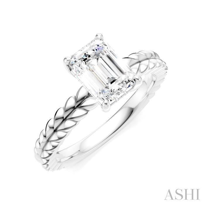 1/20 Ctw Emerald Shape Round Cut Diamond Semi-Mount Engagement Ring in 14K White Gold