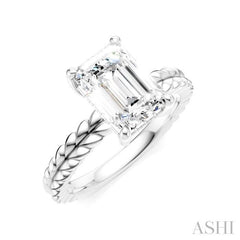 1/10 Ctw Emerald Shape Round Cut Diamond Semi-Mount Engagement Ring in 14K White Gold