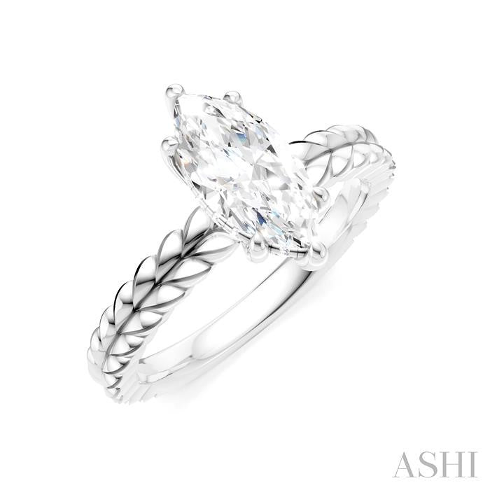 1/20 Ctw Marquise Shape Round Cut Diamond Semi-Mount Engagement Ring in 14K White Gold 