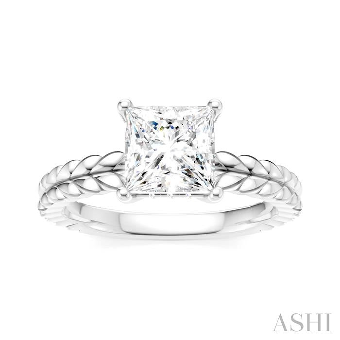 1/20 Ctw Princess Shape Round Cut Diamond Semi-Mount Engagement Ring in 14K White Gold