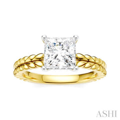1/20 Ctw Princess Shape Round Cut Diamond Semi-Mount Engagement Ring in 14K Yellow and White Gold