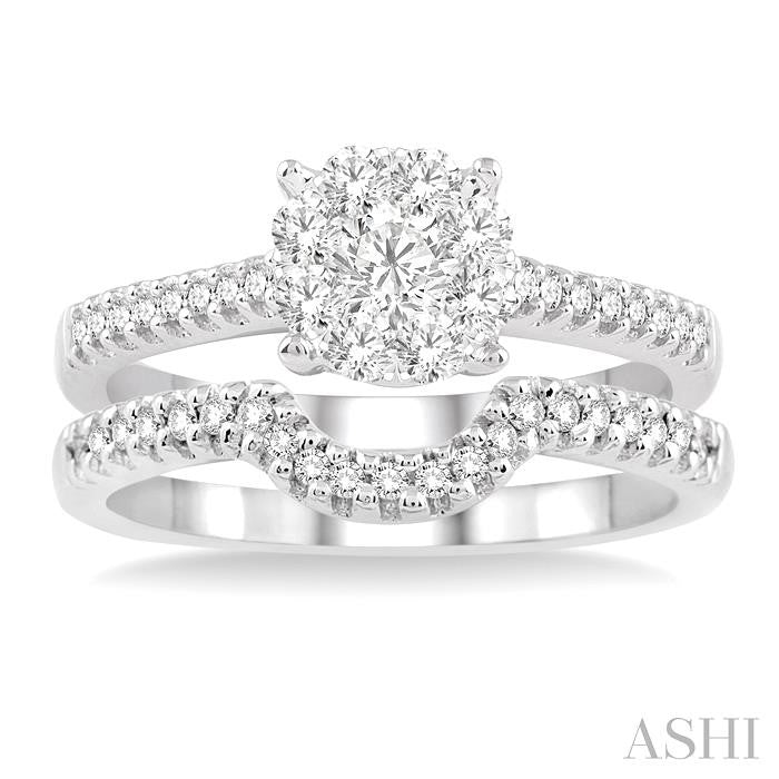 5/8 Ctw Diamond Wedding Set with 1/2 Ctw Lovebright Diamond Engagement Ring and 1/6 Ctw Wedding Band in 14K White Gold