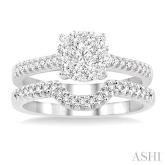 5/8 Ctw Diamond Wedding Set with 1/2 Ctw Lovebright Diamond Engagement Ring and 1/6 Ctw Wedding Band in 14K White Gold