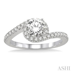 3/4 Ctw Diamond Engagement Ring with 3/8 Ct Round Cut Center Stone in 14K White Gold