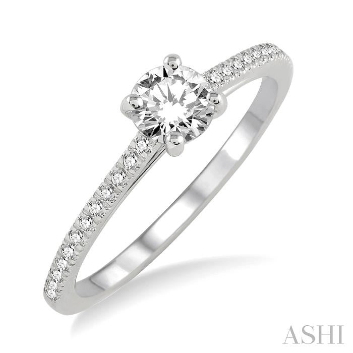 1/2 Ctw Diamond Engagement Ring with 3/8 Ct Round Cut Center Stone in 14K White Gold