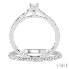 3/8 Ctw Diamond Wedding Set with 1/3 Ctw Princess Cut Engagement Ring and 1/10 Ctw Wedding Band in 14K White Gold