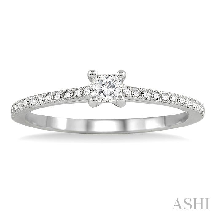 1/3 Ctw Diamond Engagement Ring with 1/5 Ct Princess Cut Center Stone in 14K White Gold