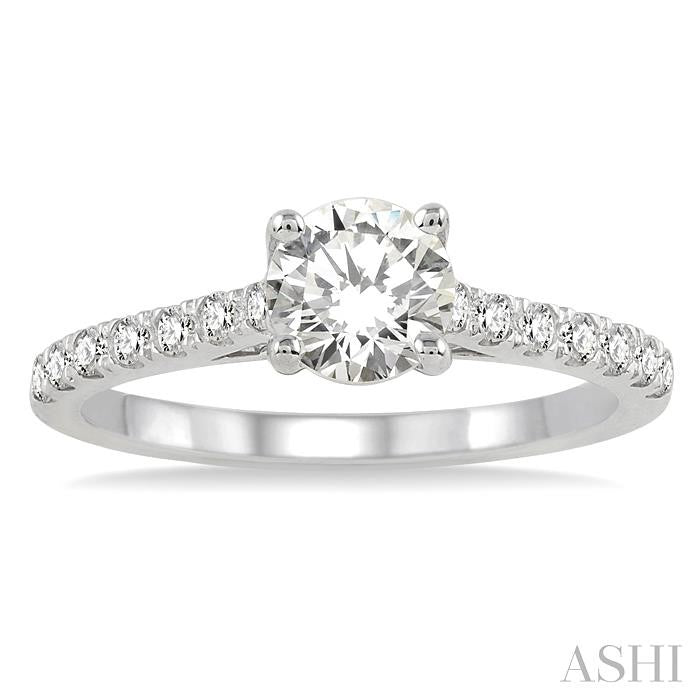 3/4 Ctw Diamond Engagement Ring with 1/2 Ct Round Cut Center Stone in 14K White Gold