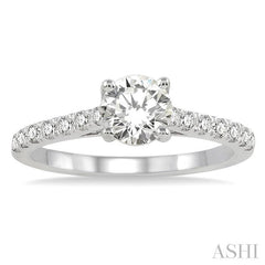 3/4 Ctw Diamond Engagement Ring with 1/2 Ct Round Cut Center Stone in 14K White Gold