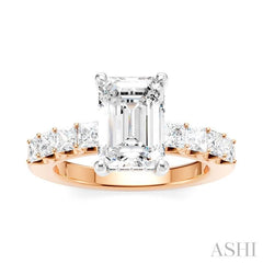 7/8 Ctw Emerald Shape Princess and Round Cut Diamond Semi-Mount Engagement Ring in 14K Rose and White Gold
