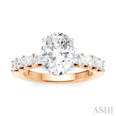 7/8 Ctw Oval Shape Princess and Round Cut Diamond Semi-Mount Engagement Ring in 14K Rose and White Gold