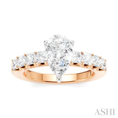 7/8 Ctw Pear Shape Princess and Round Cut Diamond Semi-Mount Engagement Ring in 14K Rose and White Gold