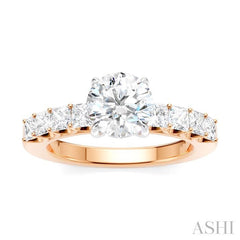 7/8 Ctw Round Shape Princess and Round Cut Diamond Semi-Mount Engagement Ring in 14K Rose and White Gold