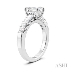 7/8 Ctw Emerald Shape Princess and Round Cut Diamond Semi-Mount Engagement Ring in 14K White Gold