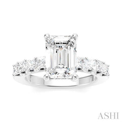 7/8 Ctw Emerald Shape Princess and Round Cut Diamond Semi-Mount Engagement Ring in 14K White Gold