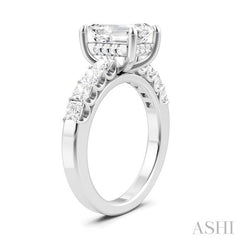 7/8 Ctw Emerald Shape Princess and Round Cut Diamond Semi-Mount Engagement Ring in 14K White Gold