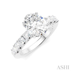 7/8 Ctw Oval Shape Princess and Round Cut Diamond Semi-Mount Engagement Ring in 14K White Gold