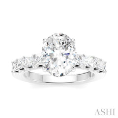 7/8 Ctw Oval Shape Princess and Round Cut Diamond Semi-Mount Engagement Ring in 14K White Gold