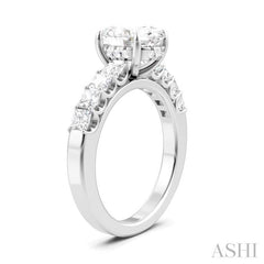 7/8 Ctw Oval Shape Princess and Round Cut Diamond Semi-Mount Engagement Ring in 14K White Gold