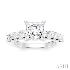 7/8 Ctw Princess Shape Princess and Round Cut Diamond Semi-Mount Engagement Ring in 14K White Gold