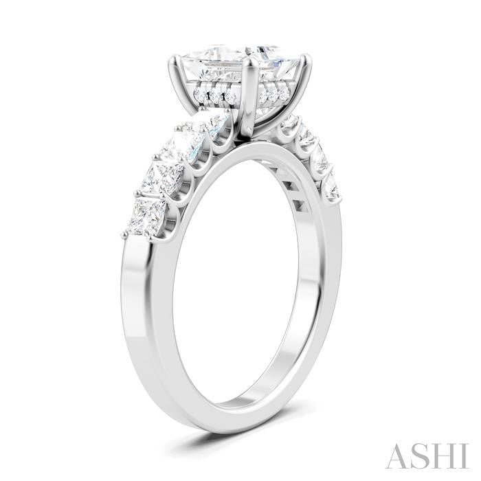 7/8 Ctw Princess Shape Princess and Round Cut Diamond Semi-Mount Engagement Ring in 14K White Gold
