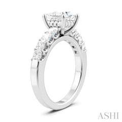 7/8 Ctw Princess Shape Princess and Round Cut Diamond Semi-Mount Engagement Ring in 14K White Gold