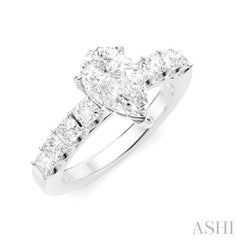 7/8 Ctw Pear Shape Princess and Round Cut Diamond Semi-Mount Engagement Ring in 14K White Gold