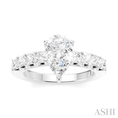 7/8 Ctw Pear Shape Princess and Round Cut Diamond Semi-Mount Engagement Ring in 14K White Gold